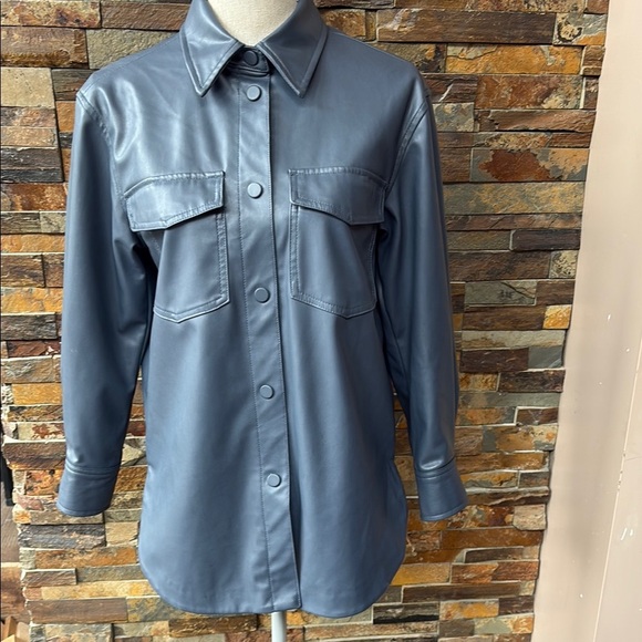 H&M Jackets & Blazers - Blue H&M Faux Leather Button-Up Shirt/Jacket